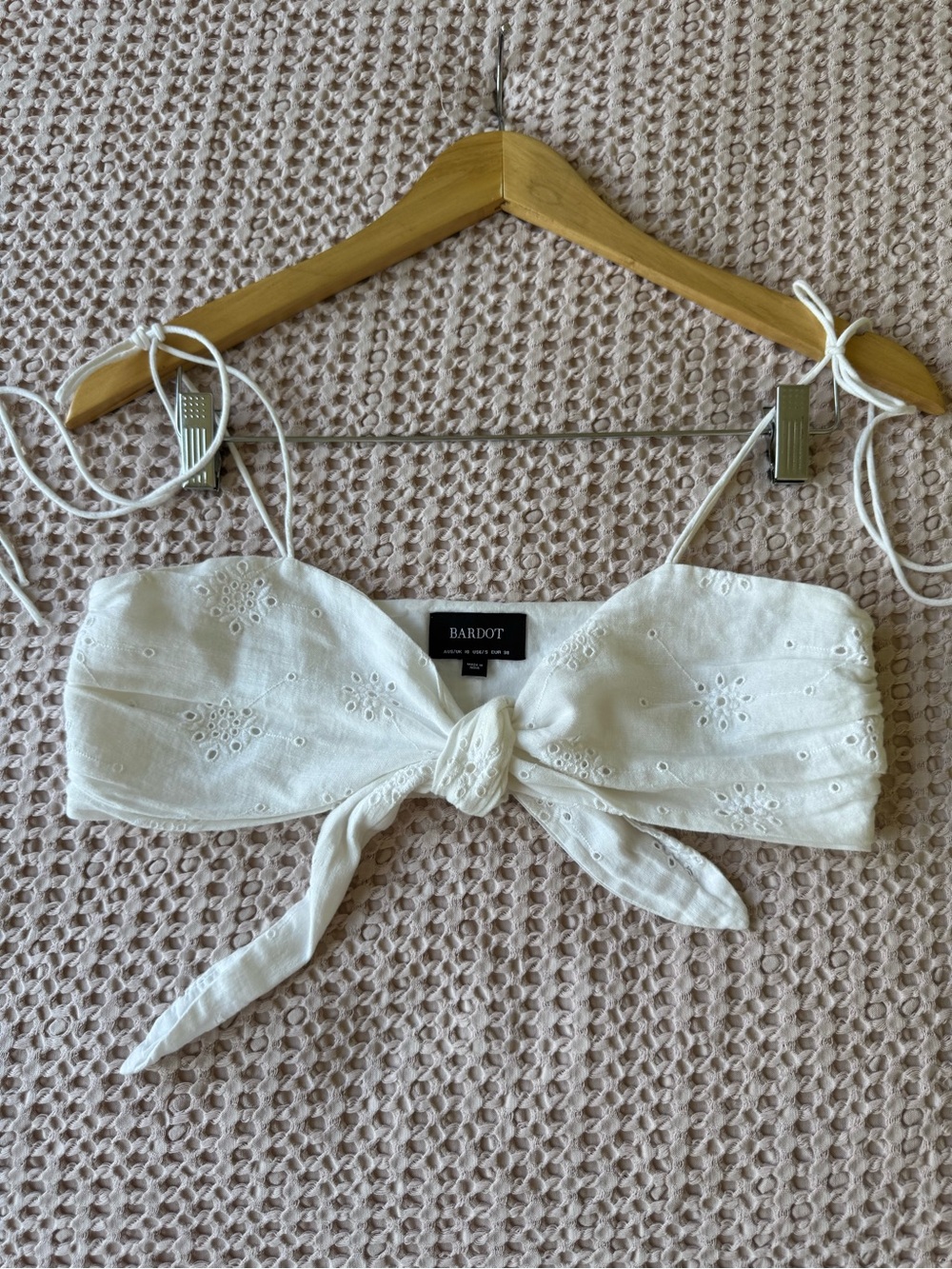 Bardot Tie-Front Bandeau Crop Top White Eyelet US6 S/EUR 38 Pre-owned